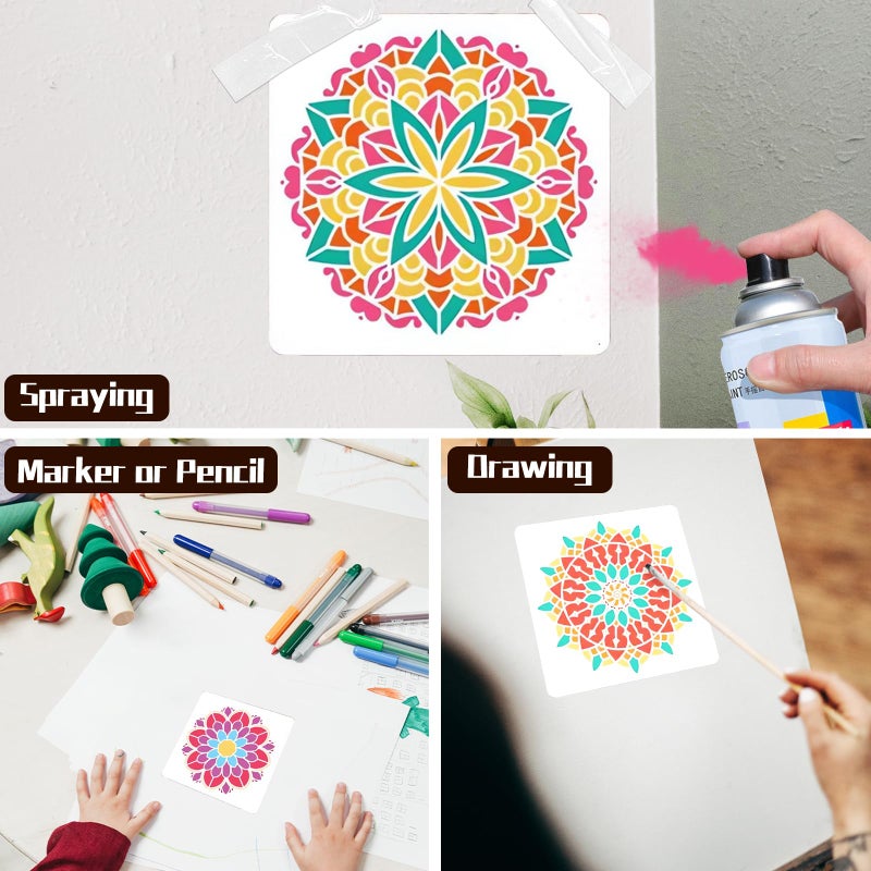 Felixcraft Mandala Stencils for Painting, Small Diwali Rangoli Stencils for Crafts on Wood Wall Furniture Fabric Tile Rock Mat, Plastic Drawing Templates for Diwali Decorations DIY Projects & Home Decor - Image 2
