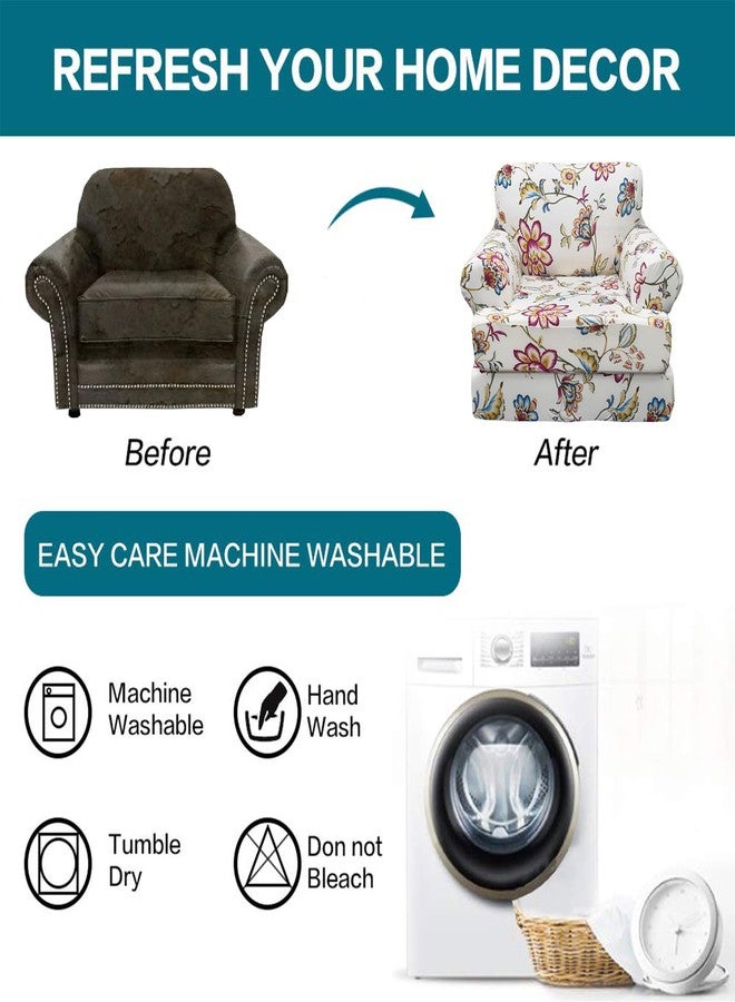 KRFOONN Stretch 2 Pieces T Cushion Chair Covers with Arms Printed Sofa Cover Armchair Slipcovers with 1 Individual T Shape Cushion Covers Furniture Protector Chair Slipcover for Living Room, 02 - Image 5