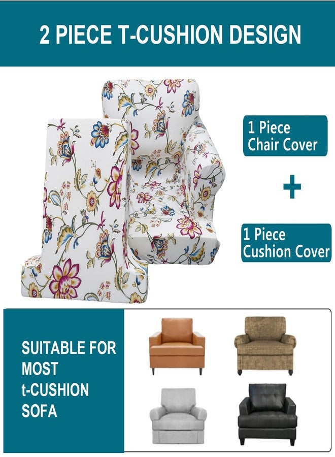 KRFOONN Stretch 2 Pieces T Cushion Chair Covers with Arms Printed Sofa Cover Armchair Slipcovers with 1 Individual T Shape Cushion Covers Furniture Protector Chair Slipcover for Living Room, 02 - Image 4