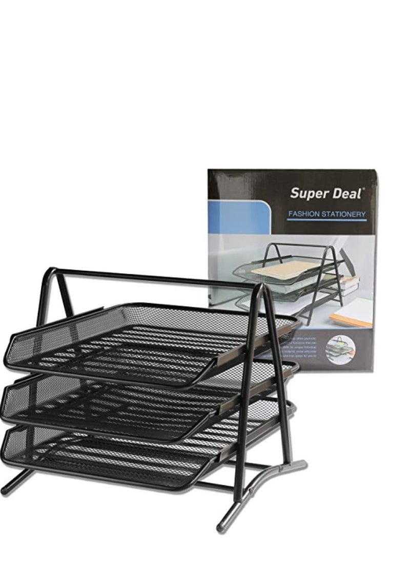 SUPER DEAL 3 Layer Metal Paper Tray (Black)  - Image 1