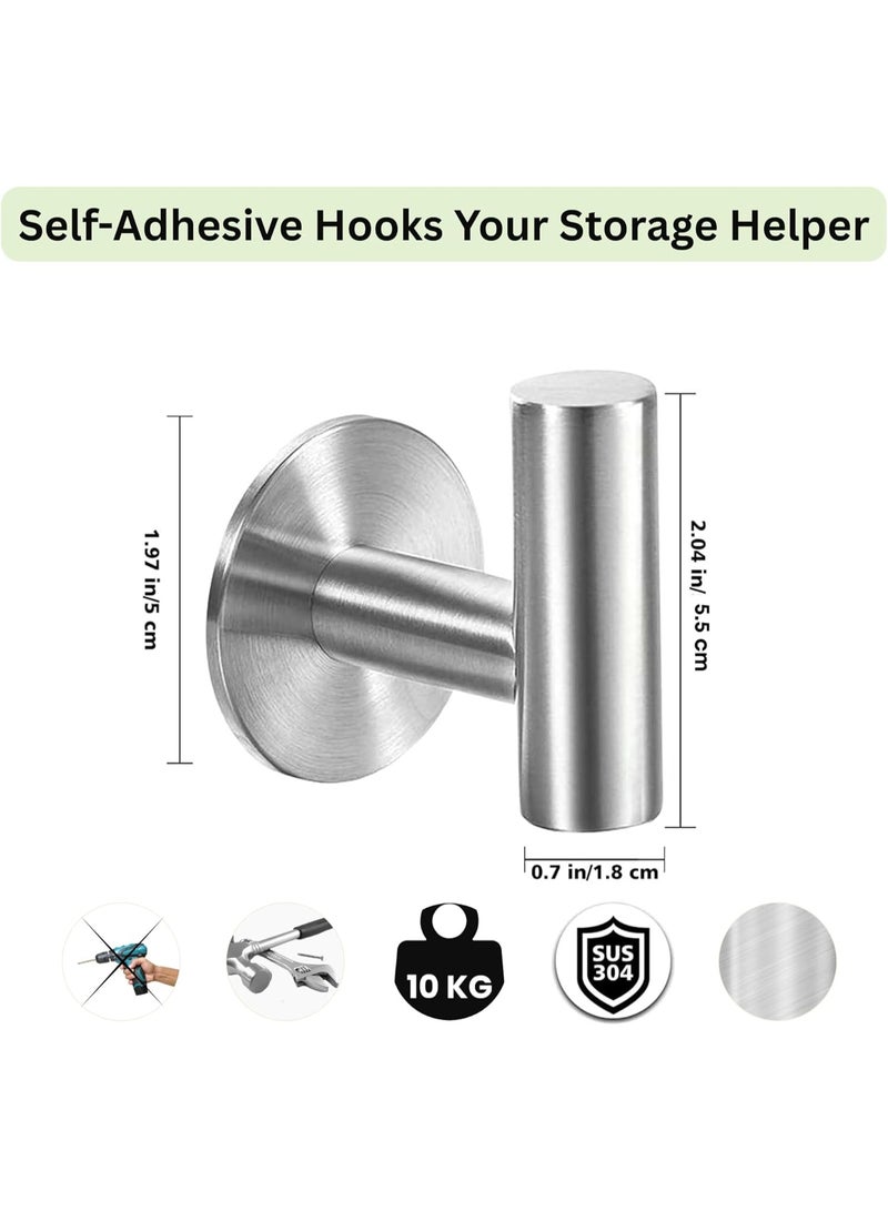 Streamflow Heavy Duty Self Adhesive Hooks, Stainless Steel Stick On Wall & Door Hooks for Hanging Towels, Coats, Robes & Bags – Waterproof Bathroom & Kitchen Hooks, Silver, 4 Pack - Image 2