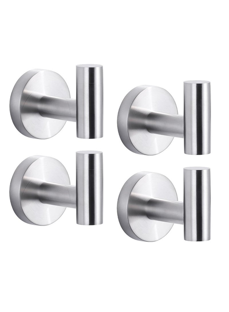 Streamflow Heavy Duty Self Adhesive Hooks, Stainless Steel Stick On Wall & Door Hooks for Hanging Towels, Coats, Robes & Bags – Waterproof Bathroom & Kitchen Hooks, Silver, 4 Pack - Image 1