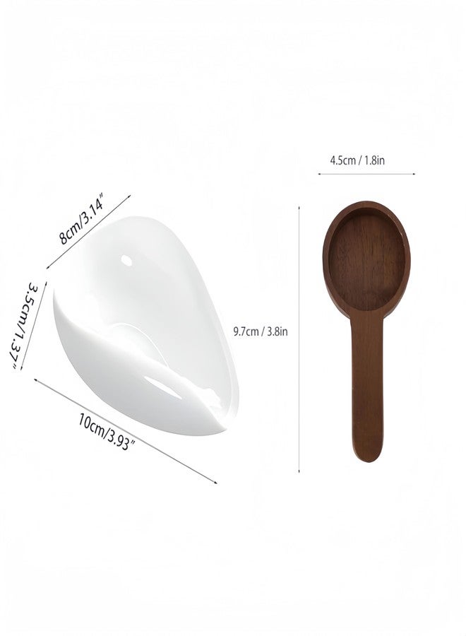 HSHQING Espresso Station Essential Set White Coffee Bean Dosing Cup n Walnut Coffee Wooden Spoon, Ceramic Dosing Vessel with Measuring Tablespoon Great Addition for Ground Beans, Protein Powder, Coffee n Tea - Image 2