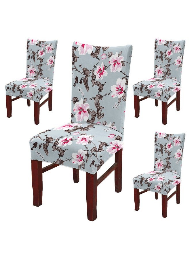 BRIDA® Polyester Spandex Stretchable Floral Geometric Printed Dining Chair Covers Elastic Chair Seat Case Protector, Slipcovers (4 Chair Cover, Grey Pink) - Image 1