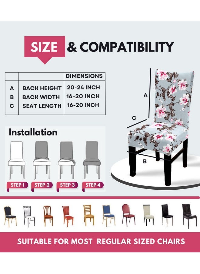 BRIDA® Polyester Spandex Stretchable Floral Geometric Printed Dining Chair Covers Elastic Chair Seat Case Protector, Slipcovers (4 Chair Cover, Grey Pink) - Image 4
