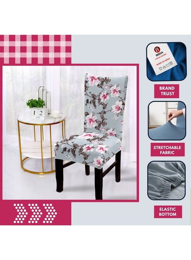 BRIDA® Polyester Spandex Stretchable Floral Geometric Printed Dining Chair Covers Elastic Chair Seat Case Protector, Slipcovers (4 Chair Cover, Grey Pink) - Image 3