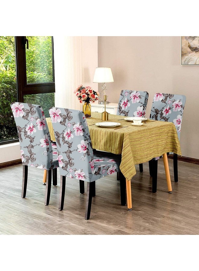 BRIDA® Polyester Spandex Stretchable Floral Geometric Printed Dining Chair Covers Elastic Chair Seat Case Protector, Slipcovers (4 Chair Cover, Grey Pink) - Image 2