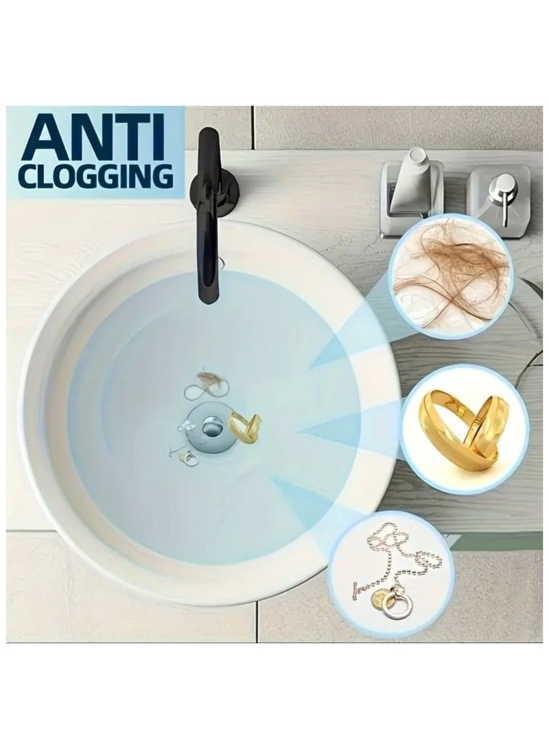 LDQ Stainless Steel Pop-Up Sink Drain Strainer - Multifunctional Basket Filter with Anti-Clogging Design, Press-Type Core for Easy Cleaning, White & Golden Finish, Bathroom & Kitchen Accessory, Hair Catcher, Sleek Metallic Finish, Durable Metal Construction - Image 2