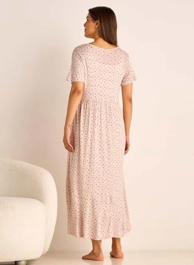 Splash FAV Printed Maternity Night Dress with Round Neck and Short Sleeves