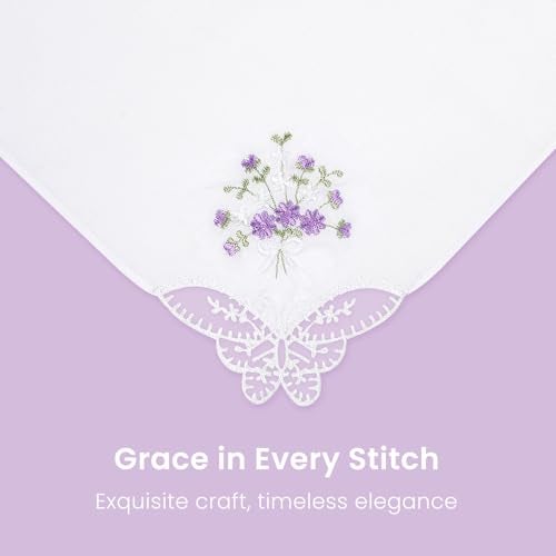 Selected Hanky مناديل قطنية نسائية مختارة مزينة بالزهور والدانتيل، 6 قطع - أرجواني مزهر - Image 2