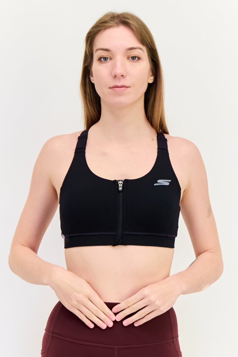 SKECHERS Women Padded Brand Logo Sports Bra, Blue - Image 1