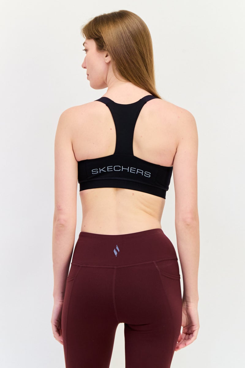 SKECHERS Women Padded Brand Logo Sports Bra, Blue - Image 3