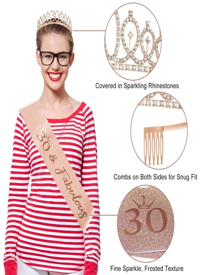 Uiorgui 30th Birthday Decorations for Women, 33pcs 30th Birthday Crown and Sash, Black Rose Gold Happy 30th Birthday Banner Balloons Backdrop Hanging Swirls Paper Fans, 30 Years Old Birthday Decorations Kit - Image 4