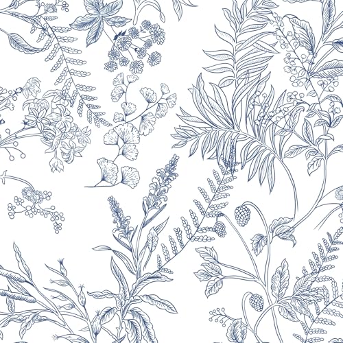 Micpolo 394"x17.3" Peel and Stick Wallpaper Blue and White Floral Wall Paper for Bedroom Blue Contact Paper for Cabinets Self-Adhesive Removable Wallpaper for Bathroom Kitchen Wall Decor - Image 1