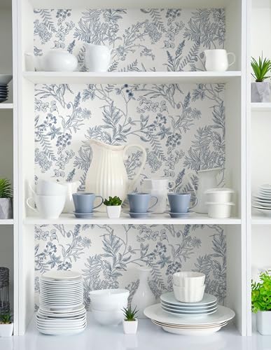 Micpolo 394"x17.3" Peel and Stick Wallpaper Blue and White Floral Wall Paper for Bedroom Blue Contact Paper for Cabinets Self-Adhesive Removable Wallpaper for Bathroom Kitchen Wall Decor - Image 5