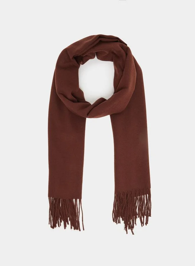 ستايلي وشاح بني قهوة مزين بشراشيب