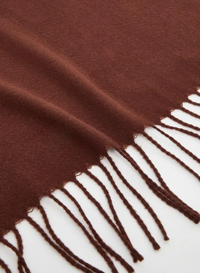 ستايلي وشاح بني قهوة مزين بشراشيب