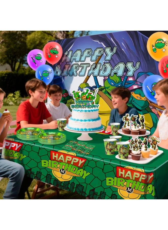 ILovhaprty Teenage Mutant Ninja Turtles Birthday Party Decorations for 10 Guests, 98pcs Ninja Turtles Party Tableware Set - TMNT Backdrop Balloon Banner Tablecloth Cake Toppers etc TMNT Party Supplies - Image 4