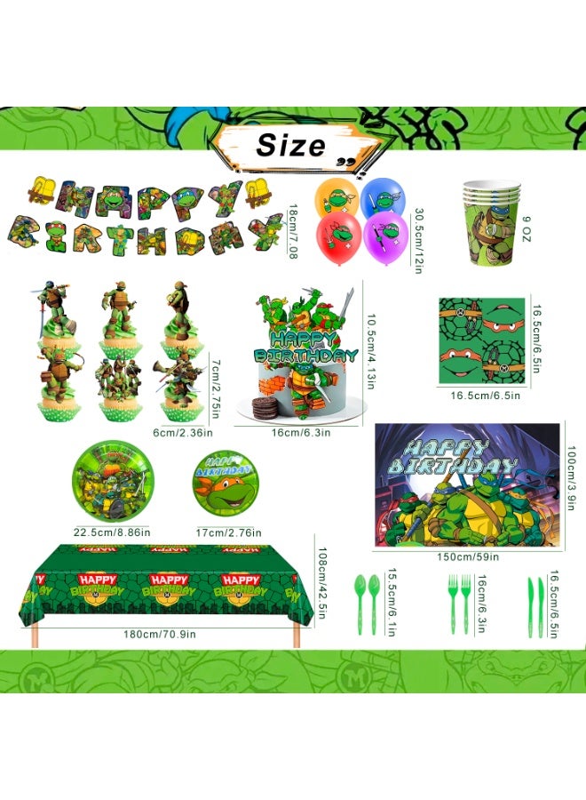 ILovhaprty Teenage Mutant Ninja Turtles Birthday Party Decorations for 10 Guests, 98pcs Ninja Turtles Party Tableware Set - TMNT Backdrop Balloon Banner Tablecloth Cake Toppers etc TMNT Party Supplies - Image 2