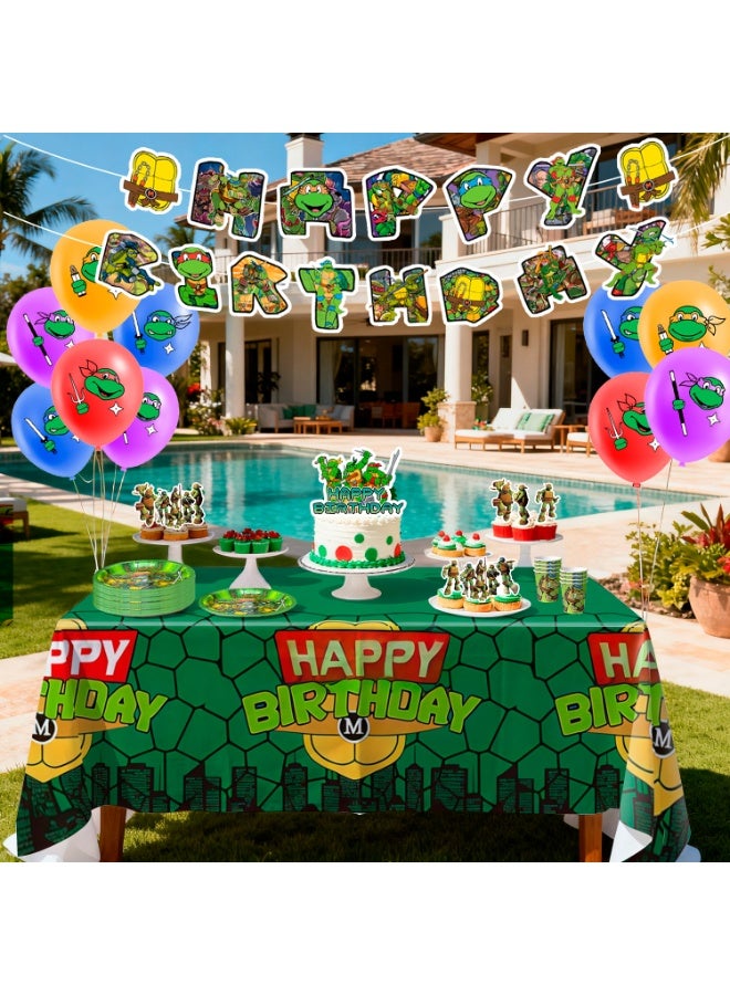 ILovhaprty Teenage Mutant Ninja Turtles Birthday Party Decorations for 10 Guests, 98pcs Ninja Turtles Party Tableware Set - TMNT Backdrop Balloon Banner Tablecloth Cake Toppers etc TMNT Party Supplies - Image 5