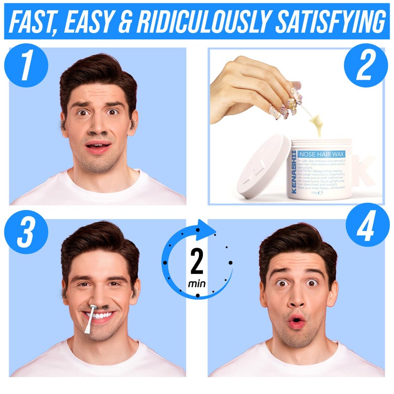Kenashii Super Nose Waxing Kit | 100g Wax, 24 Applicators | No Microwave Required | Ear Hair Removal | For Men and Women | 12 Balm Wipes, Mustache Guards, Storage Bag - Image 5