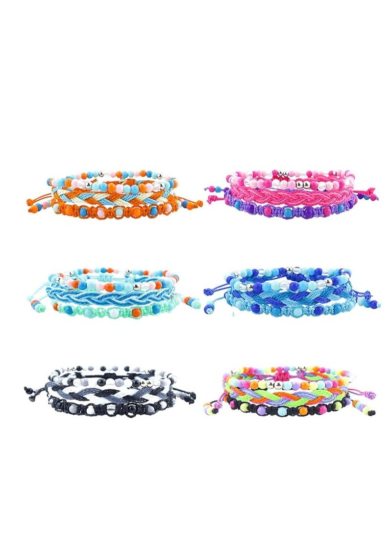 Braided Stretch Friendship Bracelets, 18 Pieces Handmade Stackable Bead Woven String Bracelets, Adjustable Waterproof Wave Rope Bracelets for Women Teen Girls, Colorful Beaded Elastic Anklet - Image 1