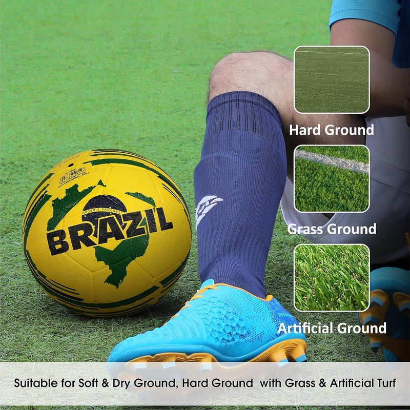 Nivia Country Colour Rubberized Moulded Football, Suitable for Hard Ground Without Grass, Wet & Grassy Ground & Artificial Turf, Training Ball Size 5 - Brasil (Yellow/Green) - Image 3
