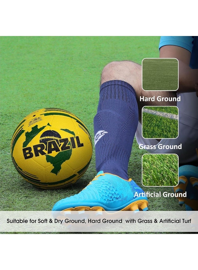 نيفيا كرة قدم مصبوبة مطاطية بألوان البلد، مناسبة للأرضيات الصلبة الخالية من العشب، والأرضيات الرطبة والعشبية، والعشب الصناعي، كرة تدريب مقاس 5 - البرازيل (أصفر/أخضر) - Image 3