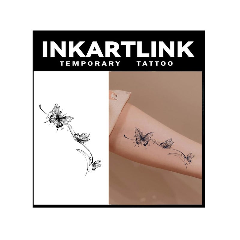 INKARTLINK Tattoo Tech 2 Sheets Medium Semi Permanent Tattoo Temporary Tattoos Last 12 Weeks Waterproof Realistic Look No Adhesive No Reflection Dream Butterfly