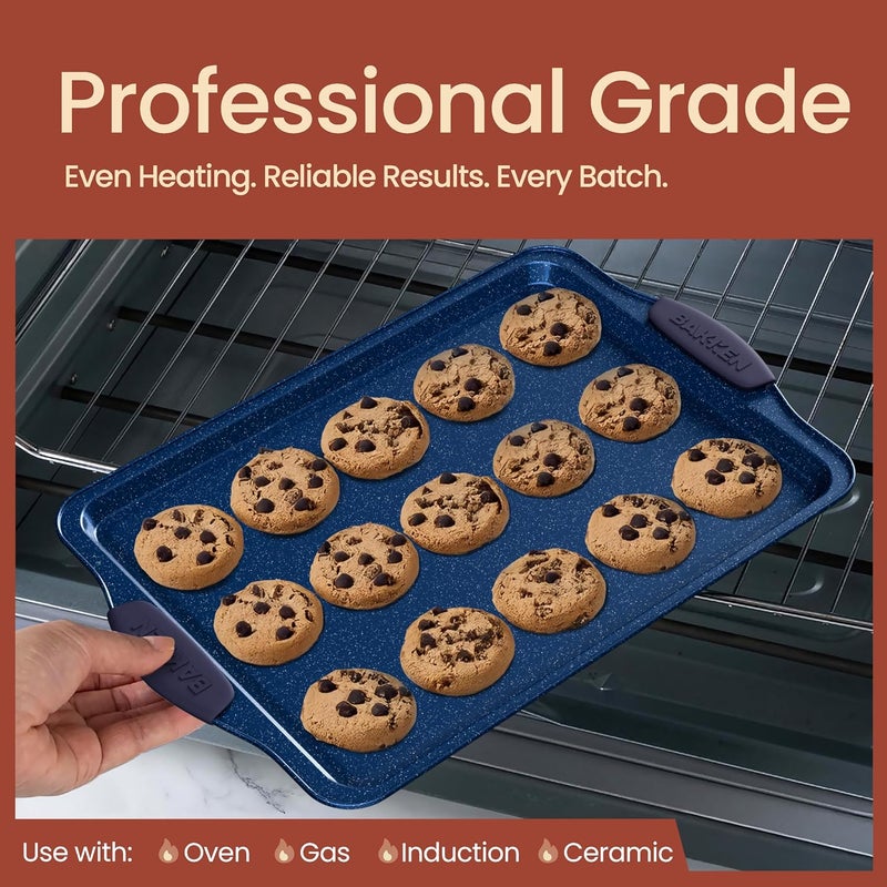 BAKKENMASTER BAKKEN Kitchen Baking Pan Set - Nonstick Coating, Carbon Steel Bakeware Sets with Blue Silicone Handles, Baking Kitchen Essentials, PFOA, PFOS, PTFE Free, Oven Safe Tray (Up To 450° F), Set of 8 - Image 3