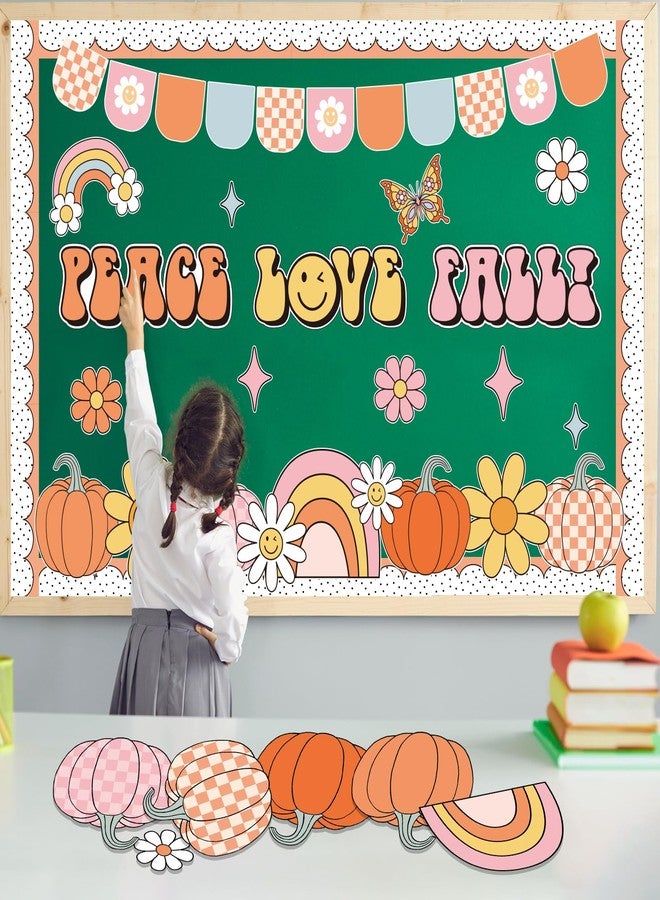 ojustbeok Groovy Thanksgiving Pumpkin Bulletin Board Set Thanksgiving Classroom Bulletin Board Decorations Groovy Peace Love Paper Cutouts Fall Pumpkin Classroom Boarders for School Chalkboard Wall Decor - Image 4