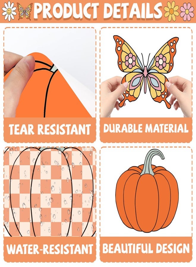 ojustbeok Groovy Thanksgiving Pumpkin Bulletin Board Set Thanksgiving Classroom Bulletin Board Decorations Groovy Peace Love Paper Cutouts Fall Pumpkin Classroom Boarders for School Chalkboard Wall Decor - Image 3