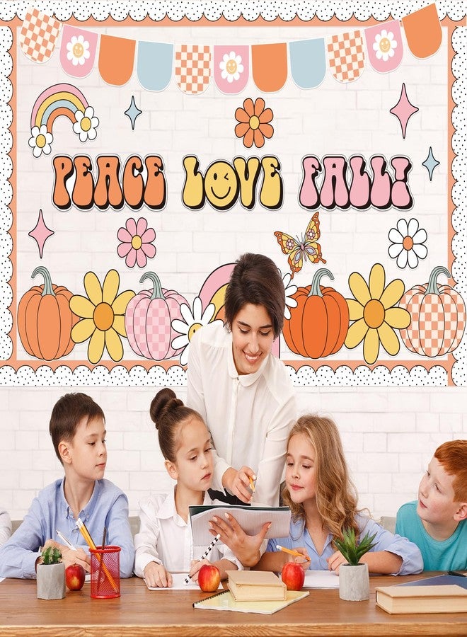 ojustbeok Groovy Thanksgiving Pumpkin Bulletin Board Set Thanksgiving Classroom Bulletin Board Decorations Groovy Peace Love Paper Cutouts Fall Pumpkin Classroom Boarders for School Chalkboard Wall Decor - Image 5