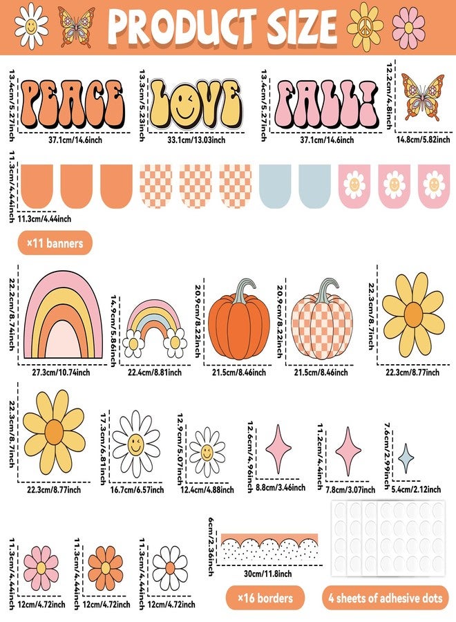 ojustbeok Groovy Thanksgiving Pumpkin Bulletin Board Set Thanksgiving Classroom Bulletin Board Decorations Groovy Peace Love Paper Cutouts Fall Pumpkin Classroom Boarders for School Chalkboard Wall Decor - Image 2