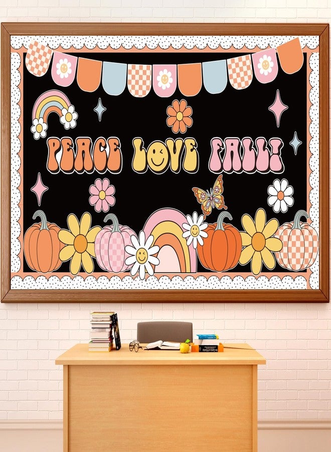 ojustbeok Groovy Thanksgiving Pumpkin Bulletin Board Set Thanksgiving Classroom Bulletin Board Decorations Groovy Peace Love Paper Cutouts Fall Pumpkin Classroom Boarders for School Chalkboard Wall Decor - Image 1