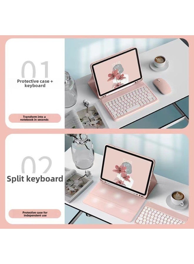 For IPad Wireless Bluetooth Touch Keyboard 110.9.7 round Hat Air5 Wonderful Control Mini6 Leather M4-Color:Cherry Powder Leather Case + Keyboard (conventional)-Product Type:iPad Mini 4/5 Generations - Image 3