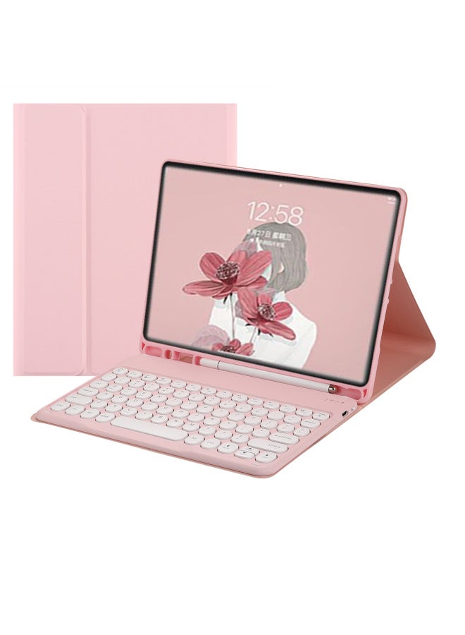 For IPad Wireless Bluetooth Touch Keyboard 110.9.7 round Hat Air5 Wonderful Control Mini6 Leather M4-Color:Cherry Powder Leather Case + Keyboard (conventional)-Product Type:iPad Mini 4/5 Generations - Image 1