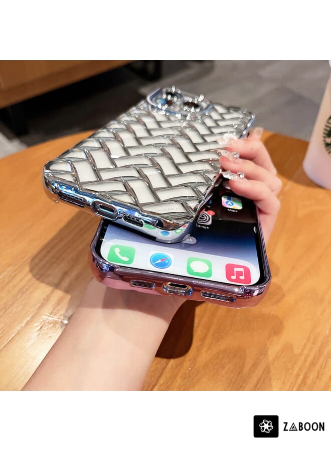Zaboon Protective Case For iPhone 12 Woven Grid 3D Electroplating Laser Engraving - Image 3