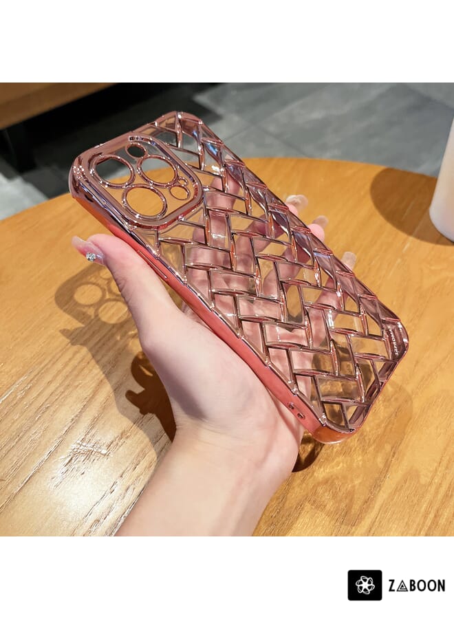 Zaboon Protective Case For iPhone 12 Woven Grid 3D Electroplating Laser Engraving - Image 4