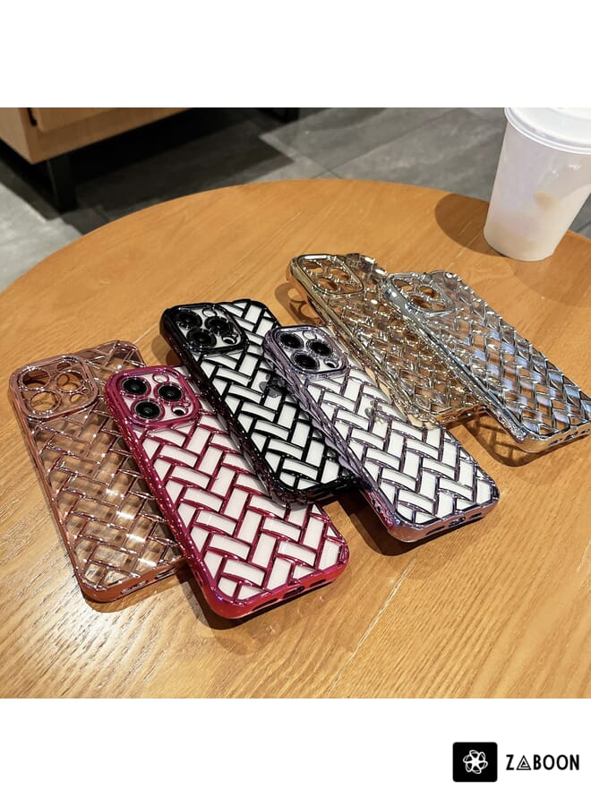 Zaboon Protective Case For iPhone 12 Woven Grid 3D Electroplating Laser Engraving - Image 2