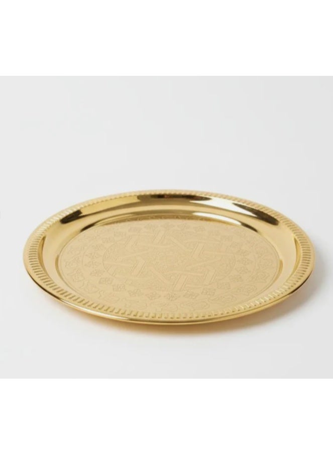 يونيفرس صينية دائرية فولاذية ذهبية من يونيفرس، مقاس 36 سم - صينية كبيرة فاخرة، بلمسة نهائية عاكسة، مثالية للتقديم أو الاستخدام الزخرفي - Image 2