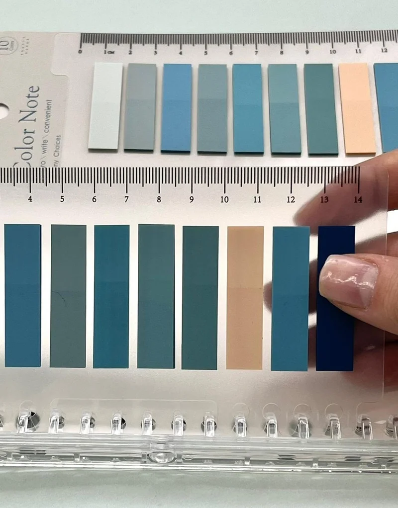 كاغيت جيمي دوكان Paper Ship Shop 10 Different Colors Blue Shades Transparent Index Page Sticker with Colored Ruler