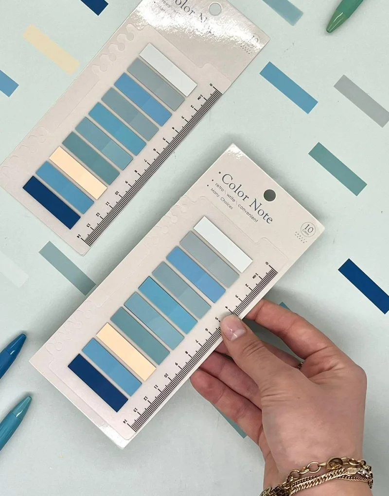 كاغيت جيمي دوكان Paper Ship Shop 10 Different Colors Blue Shades Transparent Index Page Sticker with Colored Ruler