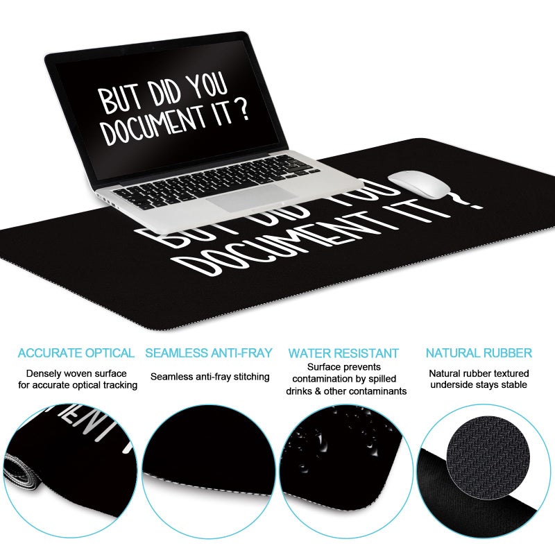 LIMKRIAN Black Mouse Pad Large Desk Mat Set, Funny Mouse Pad with Wrist Rest Keyboard Wrist Support XXL Mousepad Cup Coaster Set, Cute Office Desk Accessories Decor Supplies But Did You Document It - Image 3