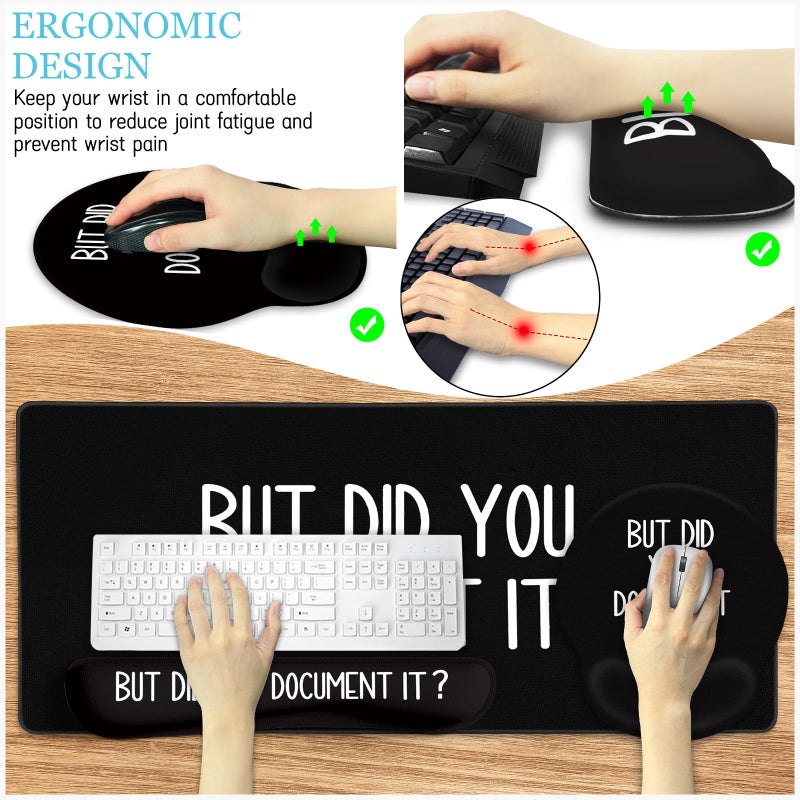 LIMKRIAN Black Mouse Pad Large Desk Mat Set, Funny Mouse Pad with Wrist Rest Keyboard Wrist Support XXL Mousepad Cup Coaster Set, Cute Office Desk Accessories Decor Supplies But Did You Document It - Image 5