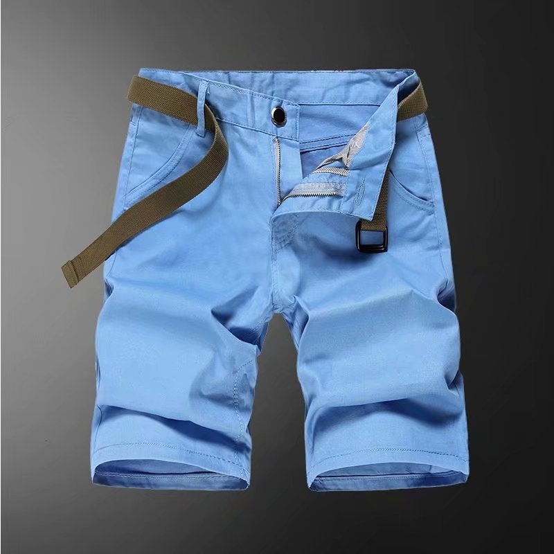 2025 Summer Solid Color Shorts Boys' Trendy Casual Straight-Leg Quarter Pants Slim Large Size Workwear Thin Medium Pants Trendy - Image 1