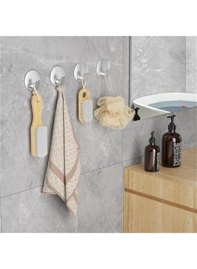 MIXDE Towel Hooks for Bathroom,  4 Pack Adhesive Hooks, Stainless Steel Shower Hooks, Round Wall Hook Holder for Hanging Robe, Coat, Clothes, Hat, Key in Washroom Kitchen Hotel (Silver) - Image 2