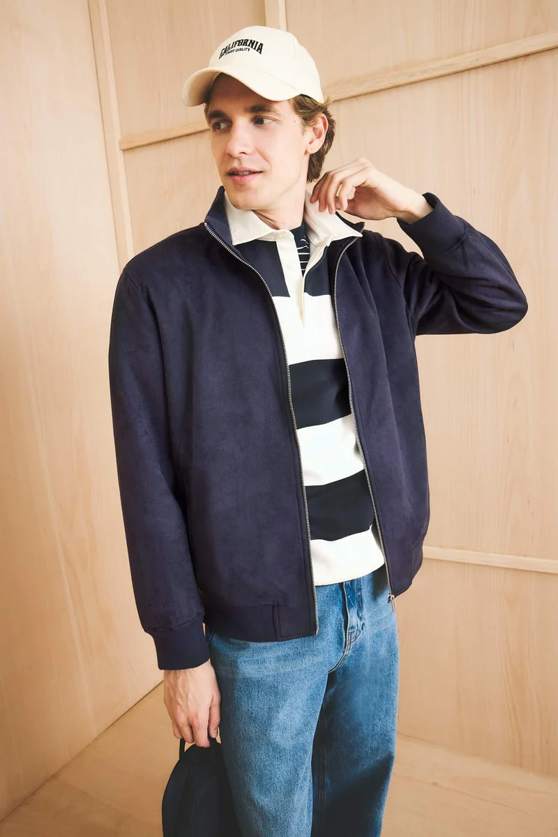 ديفاكتو Slim Fit Suede High Neck Zippered Puffer Jacket