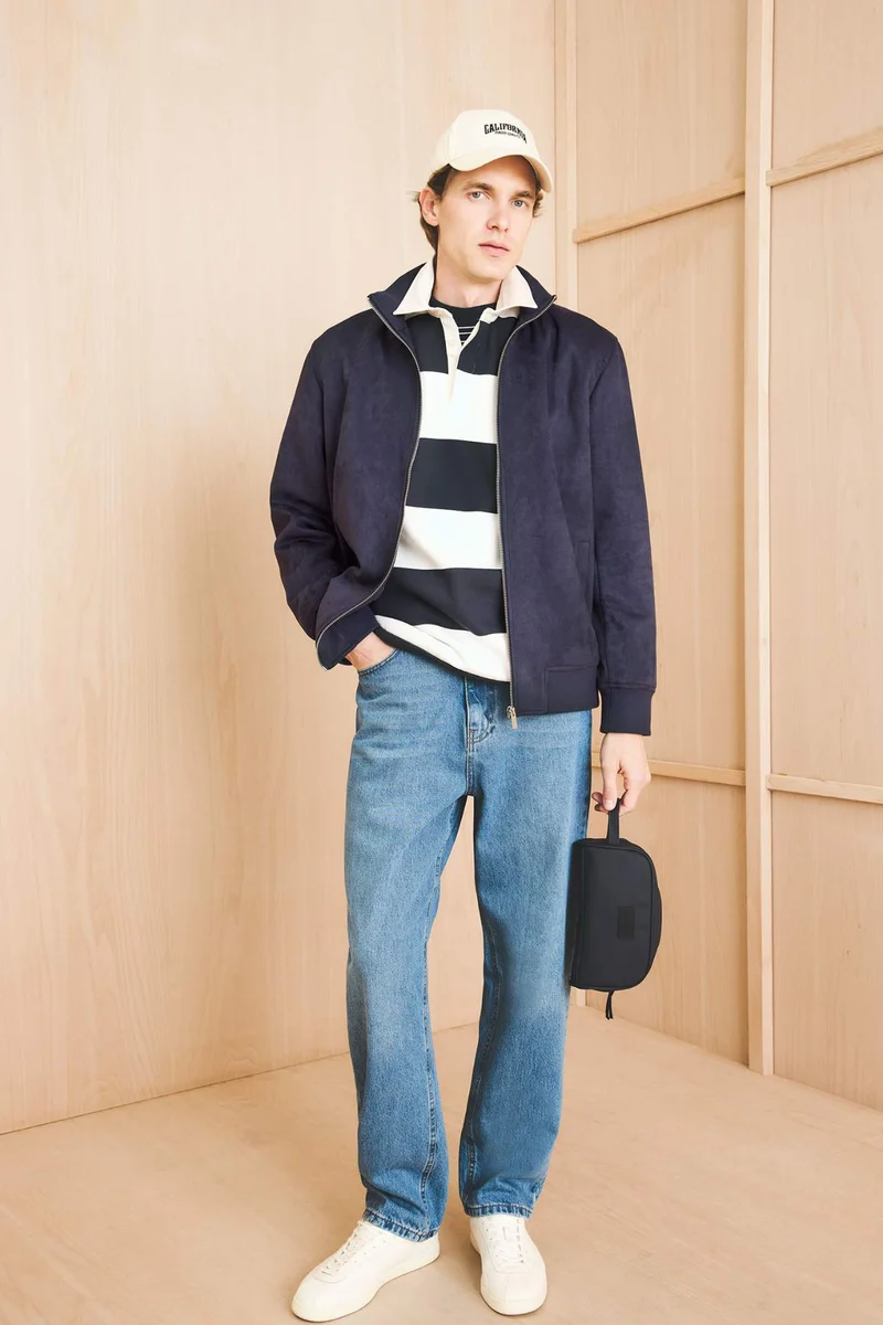 ديفاكتو Slim Fit Suede High Neck Zippered Puffer Jacket