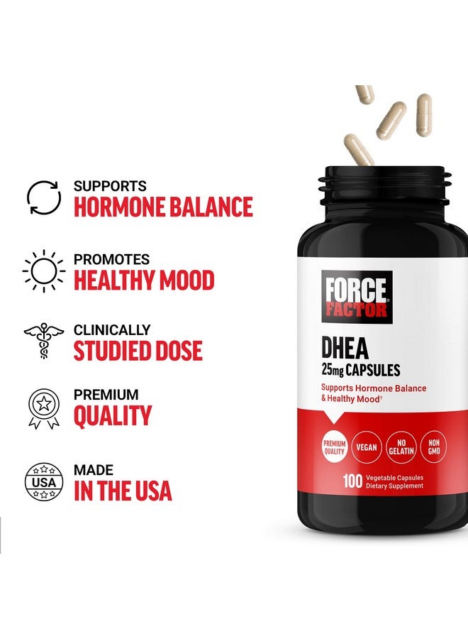 FORCE FACTOR DHEA 25mg, DHEA Supplement for Women and Men to Support Hormone Balance and Healthy Mood, Premium Quality, Vegan Friendly, Non-GMO, 100 Vegetable Capsules - Image 2